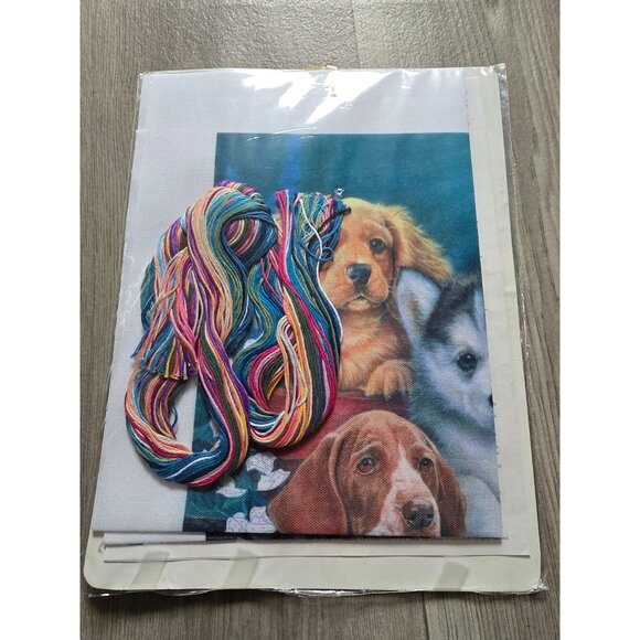 Sunset Gallery Crewel Kit "Loving Puppies" 12"x16" Home Craft Embroidery Kit By - Picture 4 of 4
